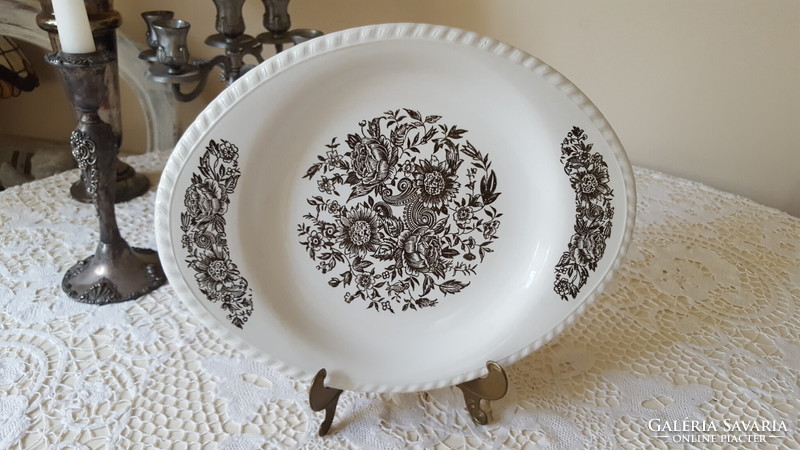 Oval porcelain serving bowl with a brown flower pattern