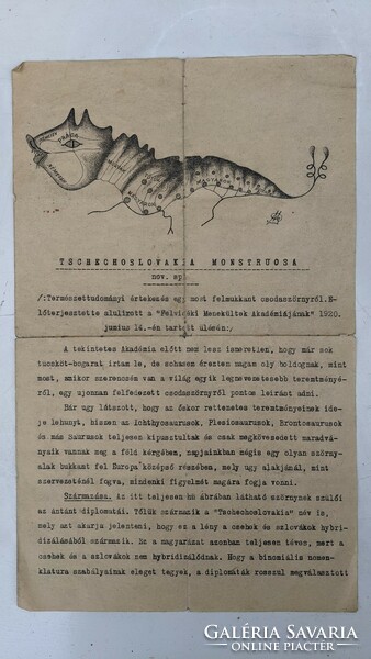 "Tschechoslovakia monstruosa" - gúnyos irredenta leírás Pekár Mihály (?). 1920