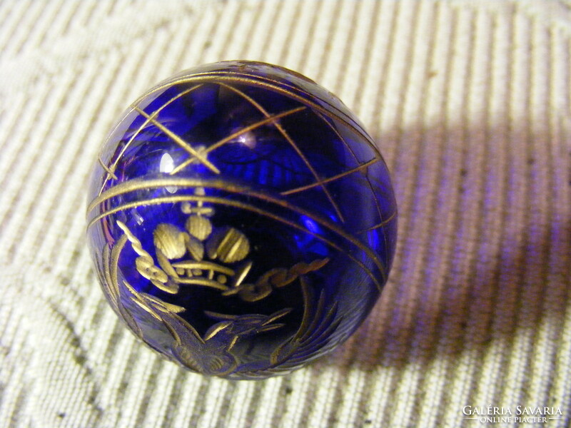 Modern orosz Fabergé kék kristály tojás /  I. Miklós cár monogram és Orosz Birodalmi címer
