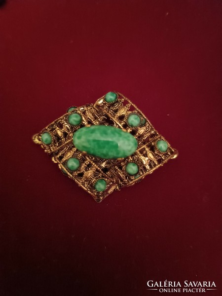 Antique green stone brooch pin