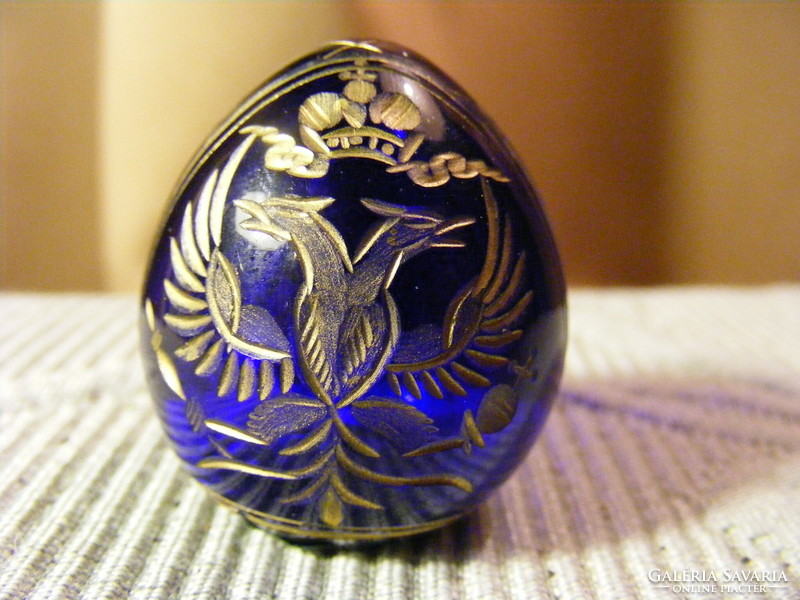 Modern Russian Fabergé blue crystal egg / i. Czar Nicholas monogram and Russian imperial coat of arms