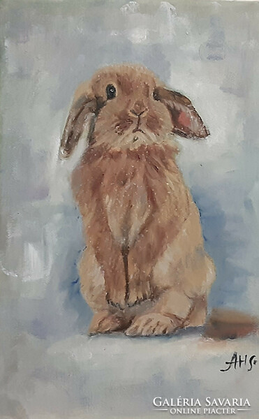 Antiipina galina: sad bunny, oil painting, canvas, 30x25cm
