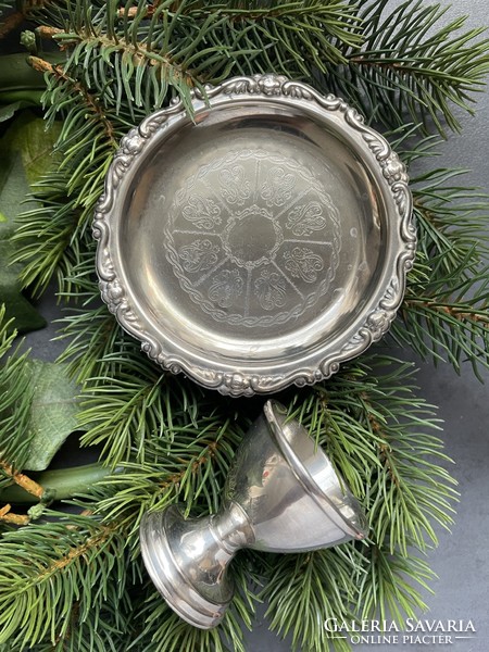 Old silver-plated small metal cup and saucer together