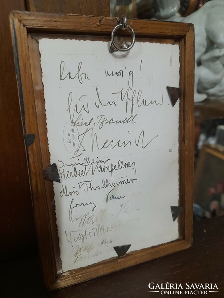 German, German imperial Adolf Hitler postcard framed, with contemporary signatures on the back.