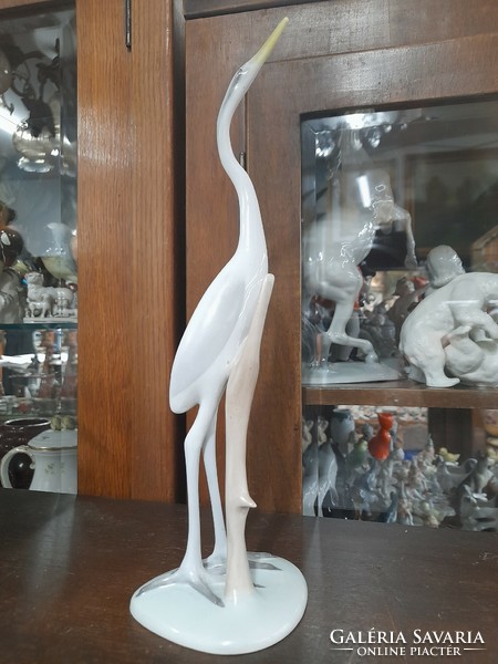 Aquincumi hand-painted art deco porcelain heron crane bird figurine. 30 Cm.