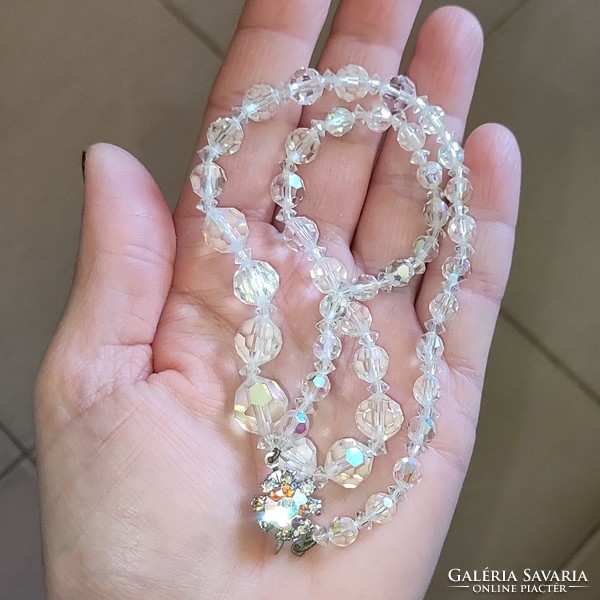 Antique aurora borealis crystal necklace 46cm