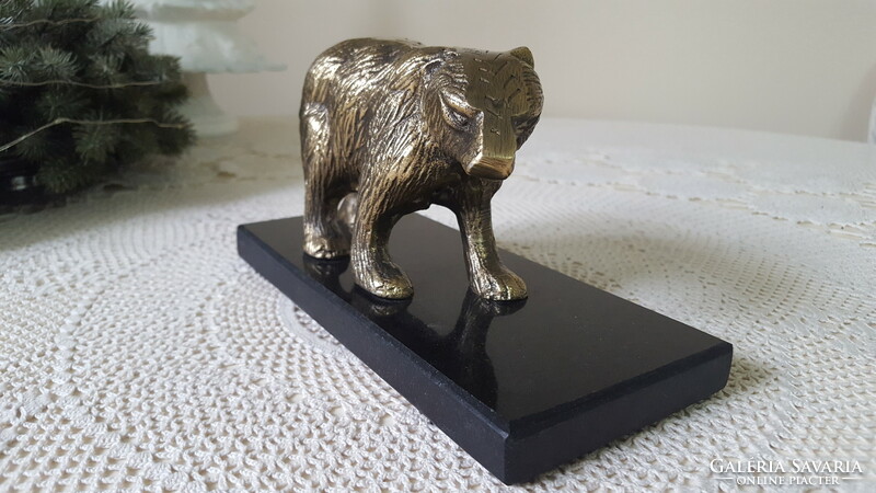 Bronze bear animal figure, on a marble base