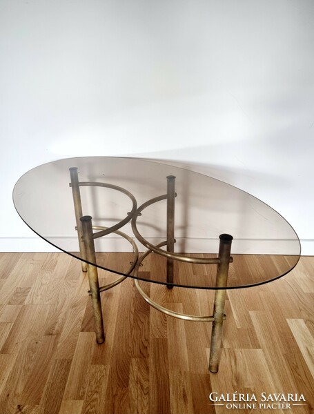 Vintage copper coffee table, glass table