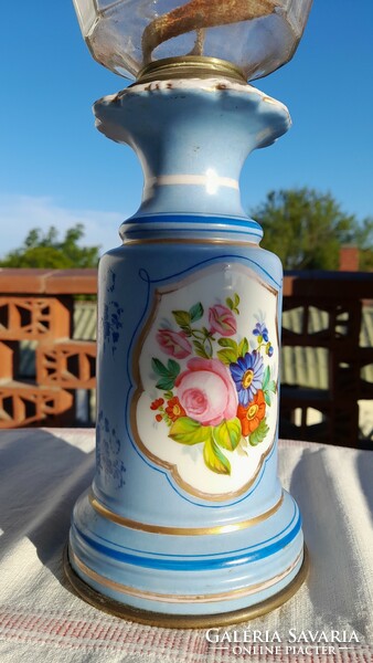 Special hand-painted porcelain antique table kerosene lamp, originally rapeseed oil, after 1860