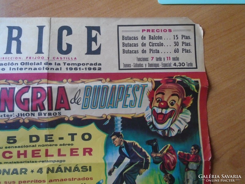Za475.8 Circus circo hungria de budapest 1961 spain madrid big circus poster