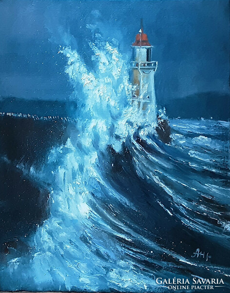 Antiipina galina: lighthouse, oil painting, canvas, painter's knife. 50X40cm