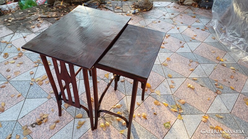 Antique 2-piece thonel folding tables, art nouveau art deco style console, standing coffee table, smoking room