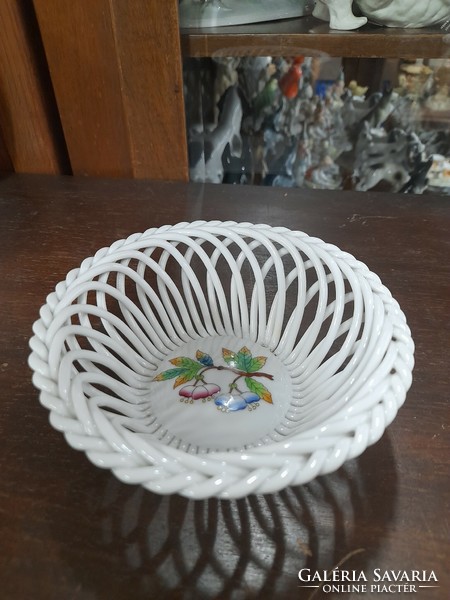Herend Eton, victorian pattern woven openwork basket offering bowl.
