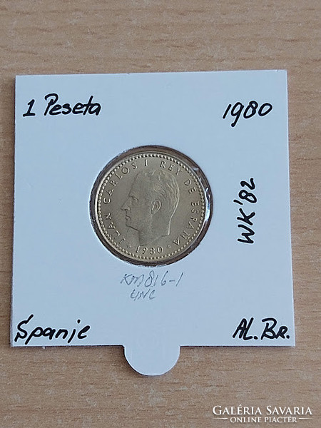 Spanish 1 peseta 1980 (80) juan carlos in aluminum-bronze soccer World Cup '82 paper case