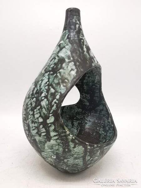 Zöld, retro függőkaspó, kaspó, váza, 26 cm x 16 cm