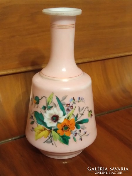 Antique milk glass vase with hand painted enamel