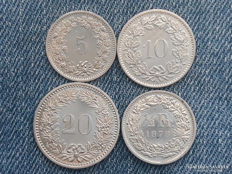Switzerland 5, 10, 20 rappen and half franc 1969, 1971, 1978, 1985 money coin