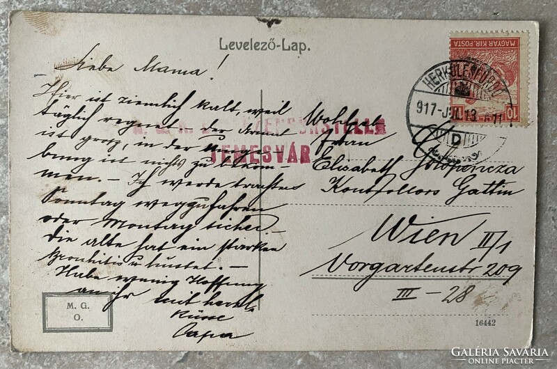 Herkulesfürdő postcard with Timesvár camp postmark, 1917