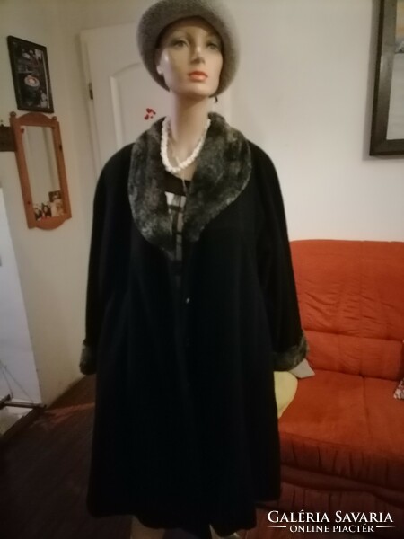 They are more beautiful than me, plus size, elegant fine black wool cashmere coat 44 46 120 chest undercut