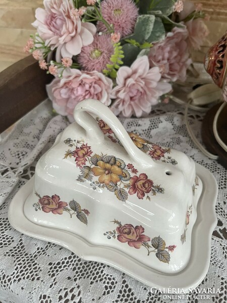 Pink English earthenware butter dish