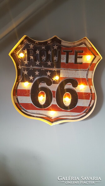 Route 66 inscription, metal plate illuminated wall decoration, decoration