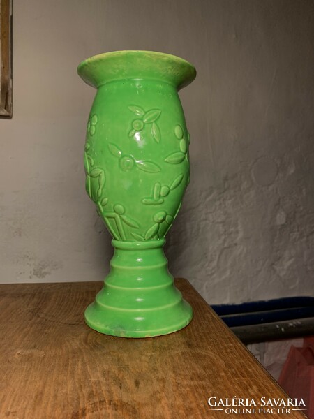 Art deco Kispesti Gránit, neonzöld kerámia váza