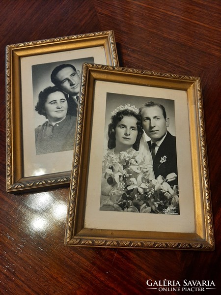 Pair of antique picture frames from the 60s with the stamp of the photo studio and the picture framer