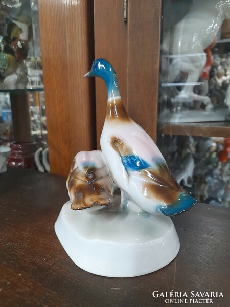 Zsolnay sinkó hand-painted porcelain wild duck, duck couple figures. 18 Cm.