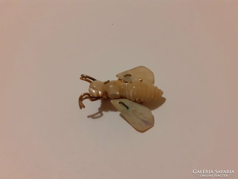 Cute, small old mother-of-pearl fly-shaped brooch (pin) combined with copper