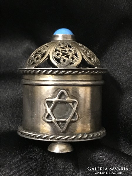 Silver ornament with Judaica filigree turquoise decoration