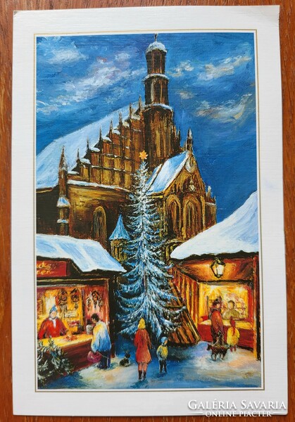 Karácsonyi képeslap postatiszta üdvözlőlap üdvözlőkártya levelezőlap templom mintával