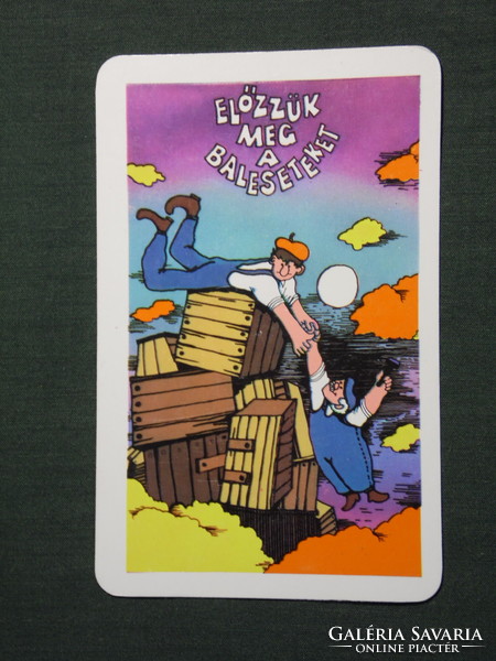 Card calendar, occupational health and safety department, graphic artist, humorous, accident prevention, 1980, (4)