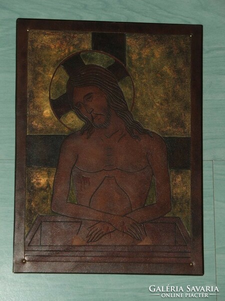 István Balla leather icon - Christ - juried work from the 80s