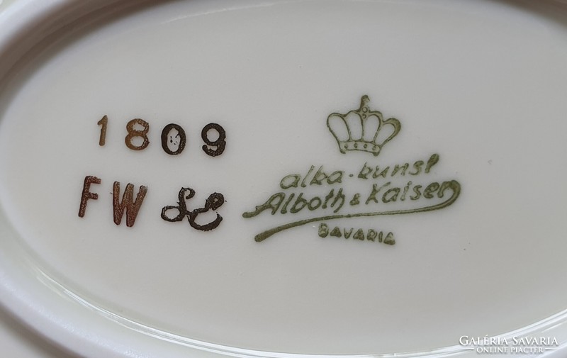 Alka-Kunst Alboth & Kaiser Bavaria német porcalán tálaló tál tányér kínáló arany széllel