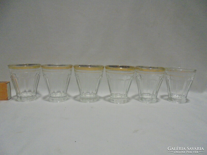 Six retro classic pressed coffee cups together - glass - with gilded edges