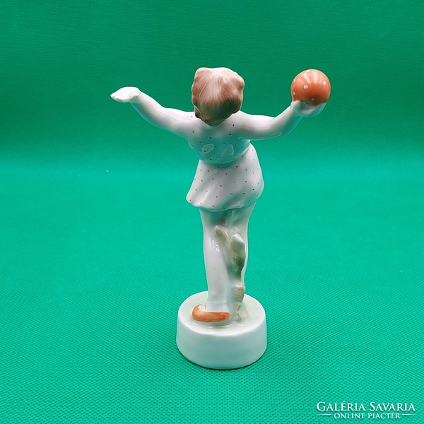 Lőrincz István Zsolnay figurine of a little girl with a ball