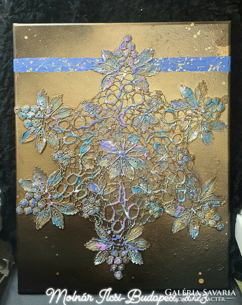 Lace snowflake - acrylic and mixed media painting