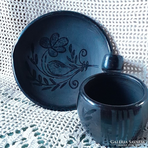 Old potter István ceramic cup and coaster marked Hajdúszoboszló