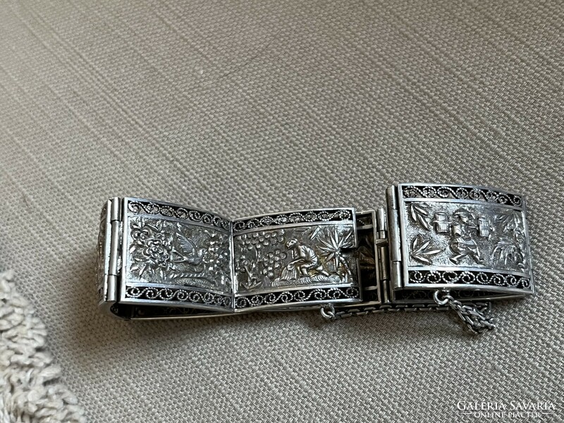 Antique Far Eastern scene silver bracelet 2