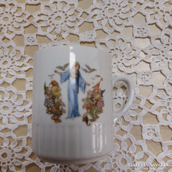 Antik Zsolnay porcelán Hófehérke és a hét törpe, törpés mese bögre, mesemintás csésze