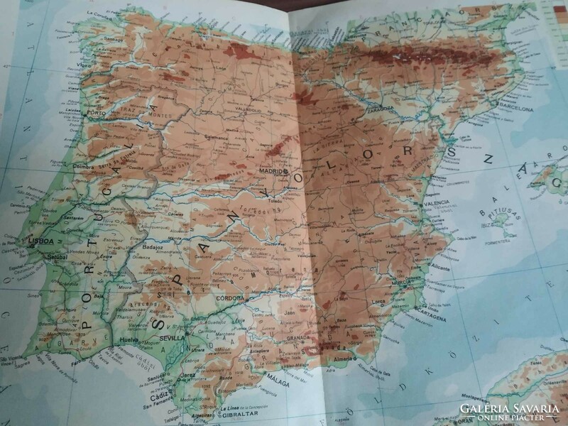 Spanyolország és Porugália térképe, az ÁTI (Állami Térképészeti Intézet) Kisatlasz egy lapja,1937)