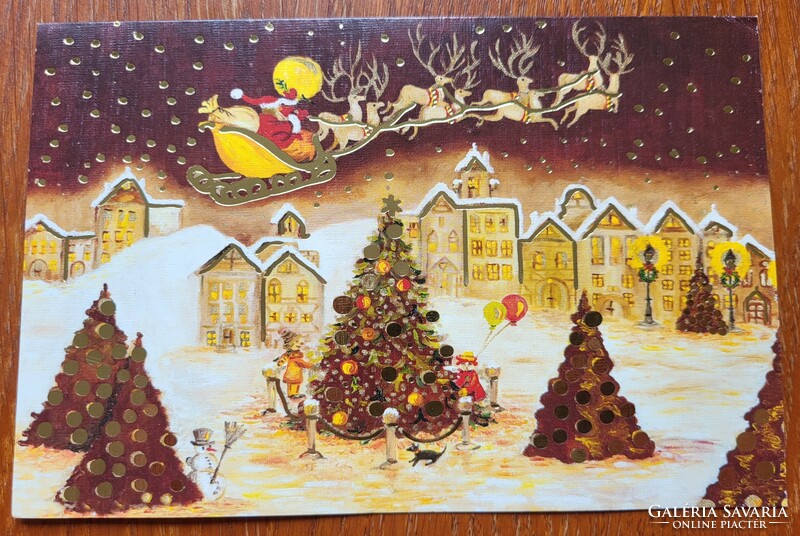 Karácsonyi képeslap postatiszta üdvözlőlap üdvözlőkártya levelezőlap karácsonyfa mikulás mintával