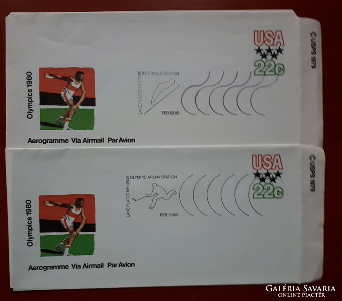 2 db USA postatiszta légipostai boríték Lake Placid olimpiai bélyegzéssel