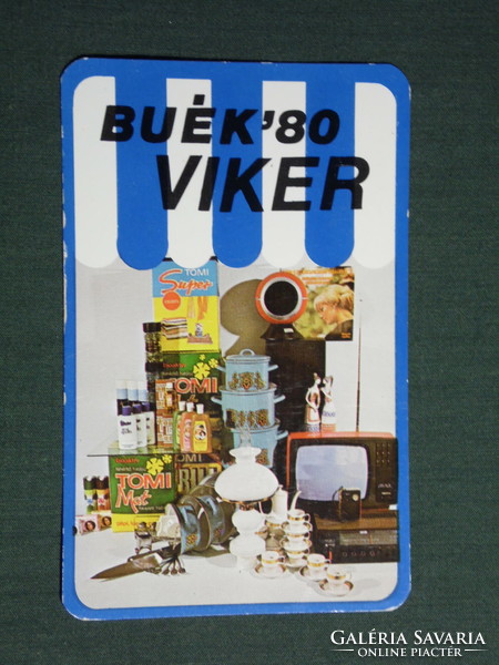 Card calendar, Viker industrial goods stores, Debrecen, Tomi washing powder, Videoton television, 1980, (4)