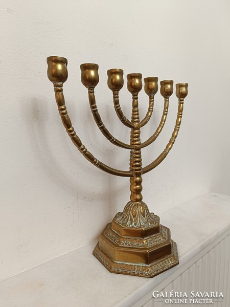 Antique menorah Judaica copper Jewish candle holder 7 branch menorah 470 8248