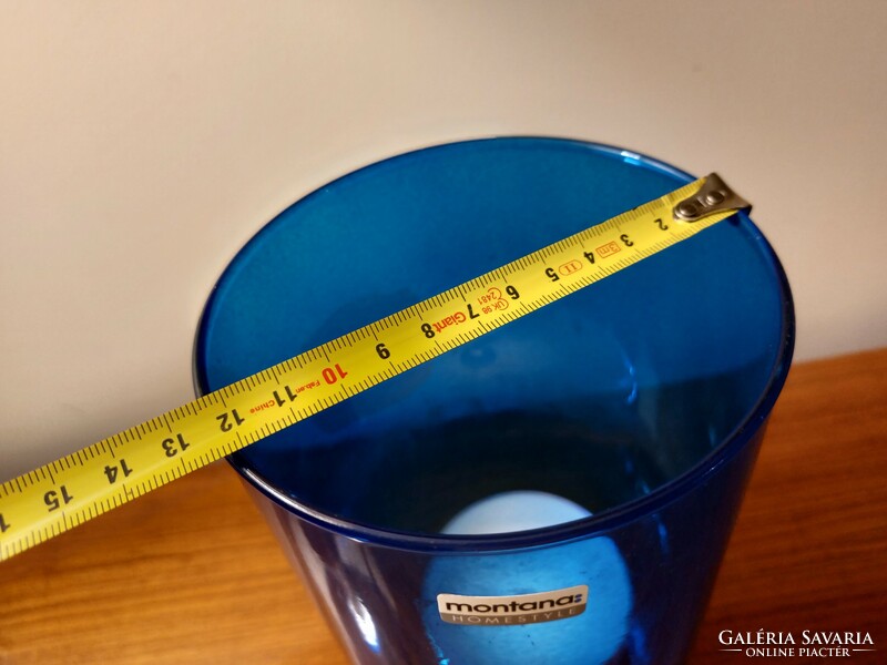 Kék üvegváza dekor henger alakú váza 26 cm