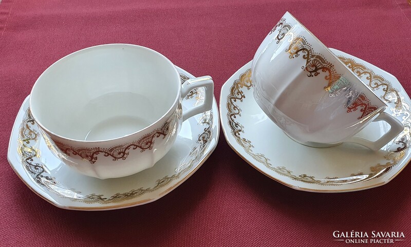 Bavaria német porcelán teás kávés szett arany mintával csésze csészealj tányér