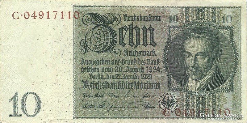10 reichsmark 1929 Németország Vízjel Tulipán