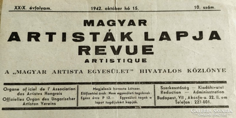 1942 október 15  /  MAGYAR ARTISTÁK LAPJA REVUE ARTISTIQUE   /  Eredeti, régi újságok, képregények