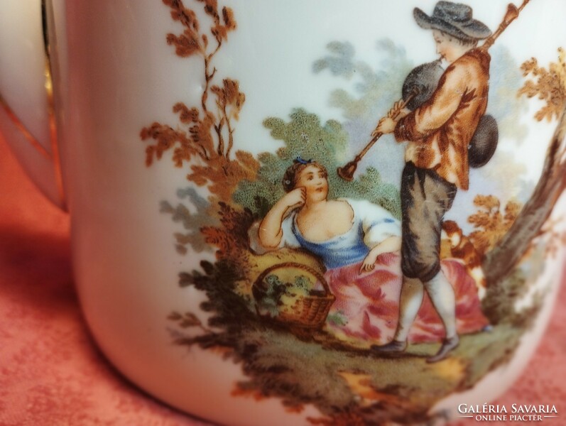 Antique, romantic scene porcelain spout, perhaps Zsolnay?